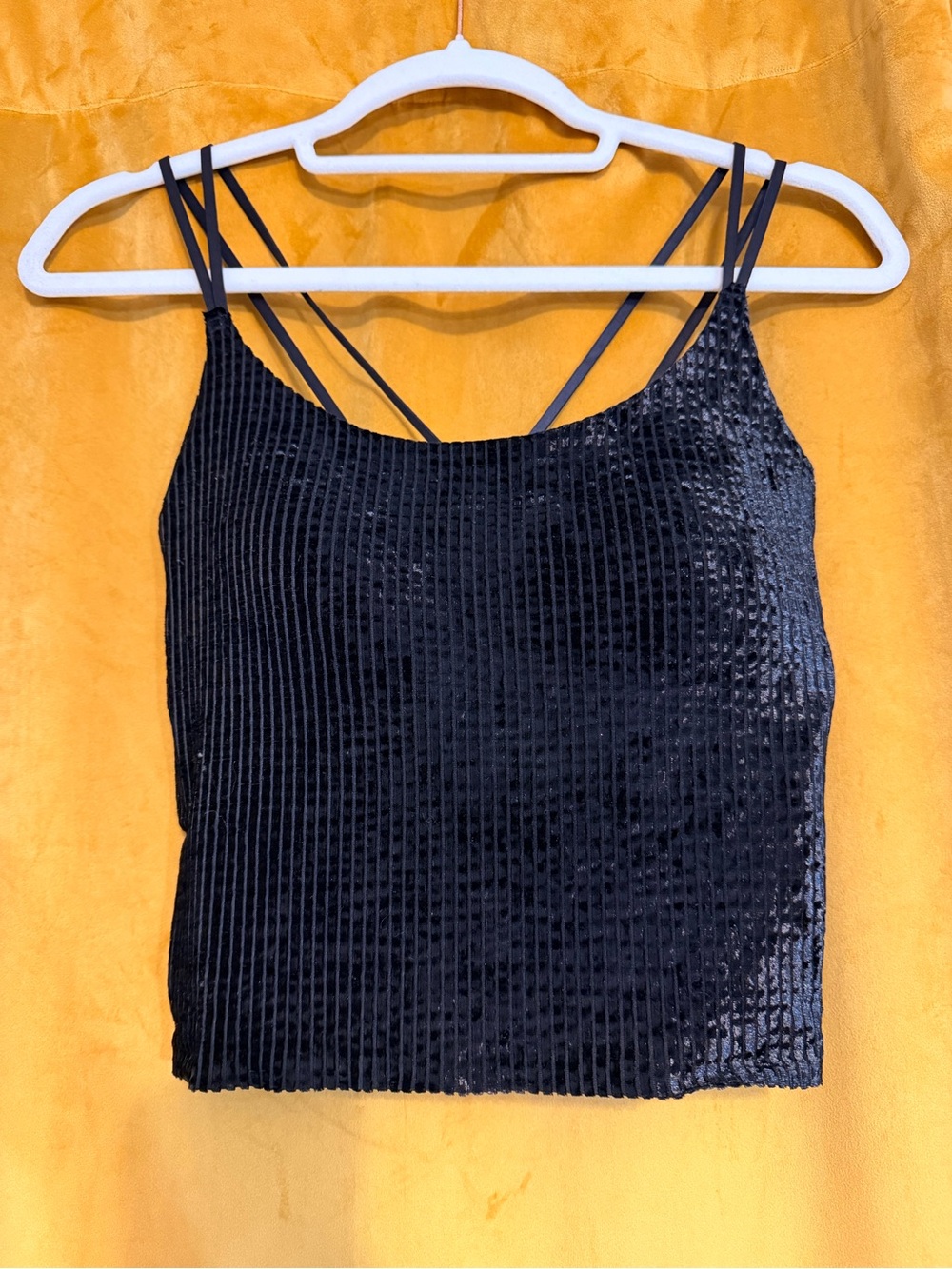 Black Velvet Ribbed Strappy Cami Top